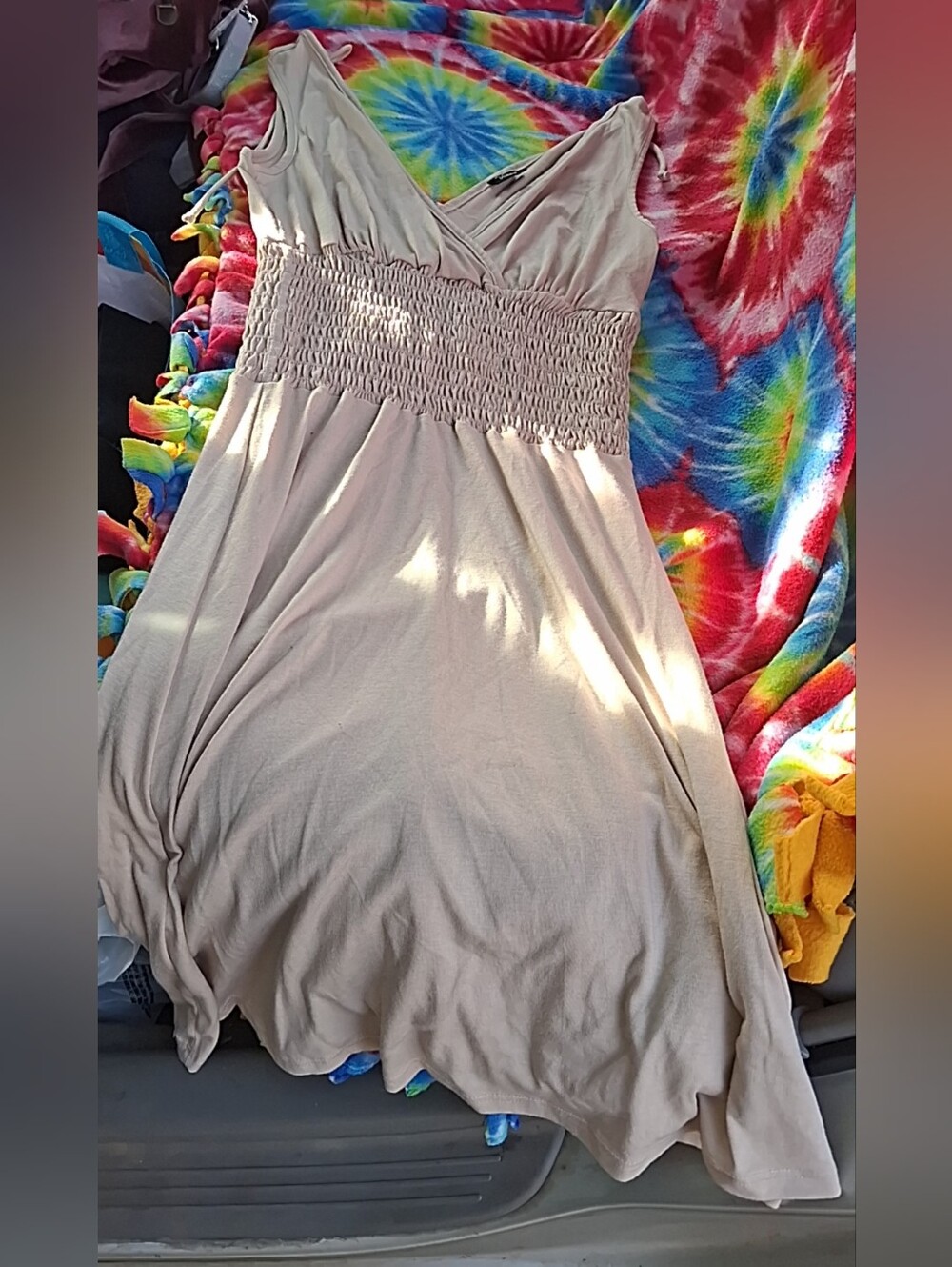 Vanity Tan Maxi Dress with Smocked Waist Size Small